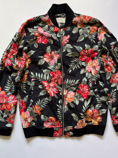 Vintage Denim and Supply Ralph Lauren black tropical floral bomber jacket