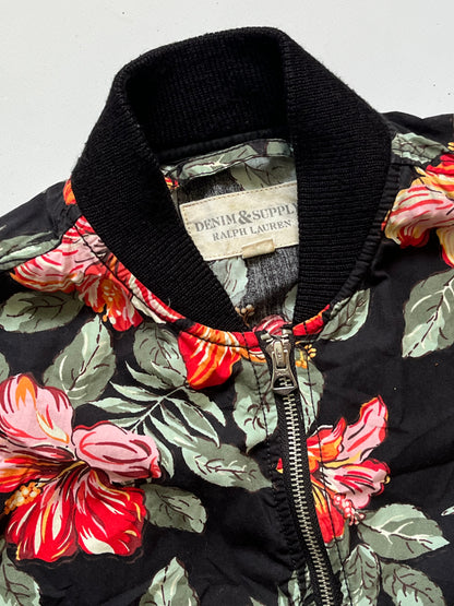 Vintage Denim and Supply Ralph Lauren black tropical floral bomber jacket