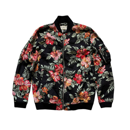 Vintage Denim and Supply Ralph Lauren black tropical floral bomber jacket