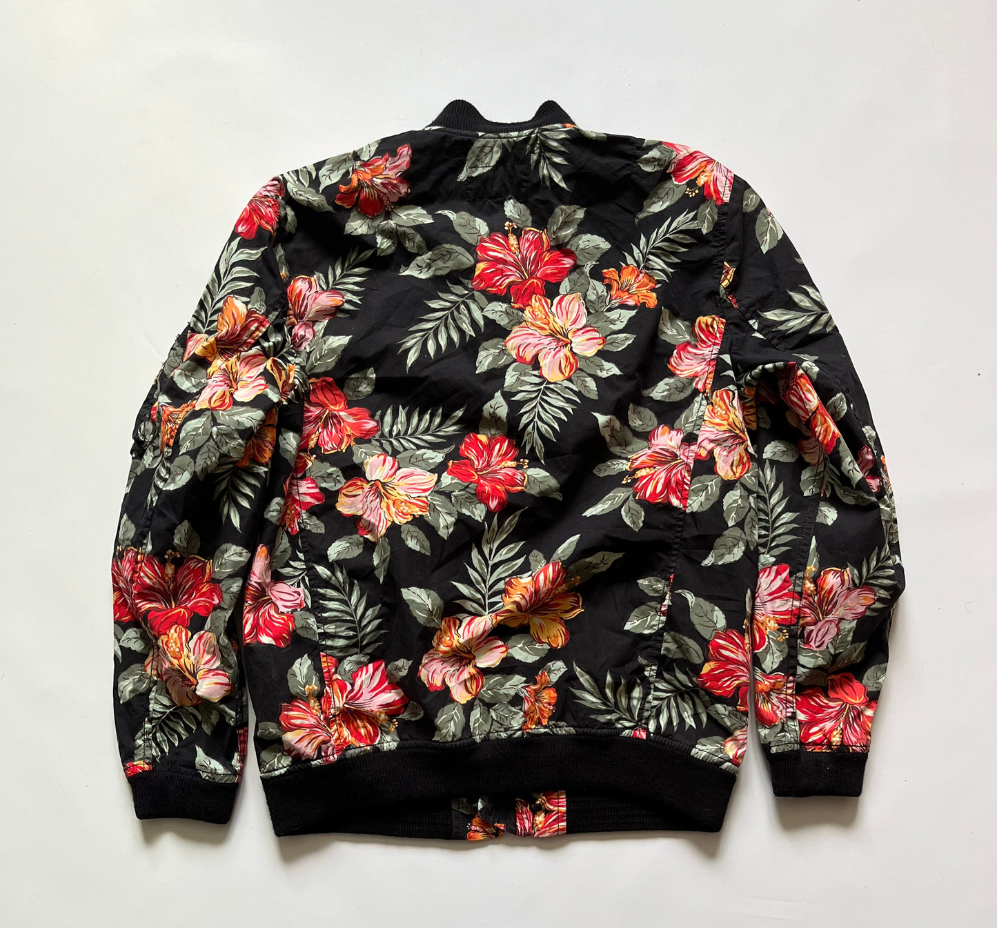 Vintage Denim and Supply Ralph Lauren black tropical floral bomber jacket