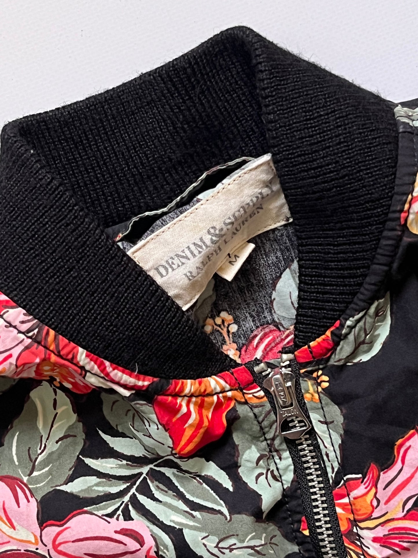 Vintage Denim and Supply Ralph Lauren black tropical floral bomber jacket