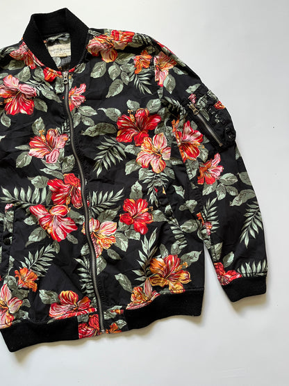 Vintage Denim and Supply Ralph Lauren black tropical floral bomber jacket